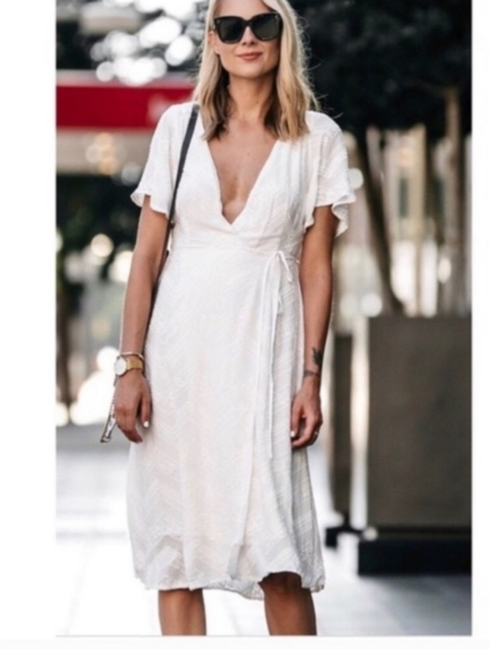 Astr‎ Wrap Midi Dress with Flutter Sleeves